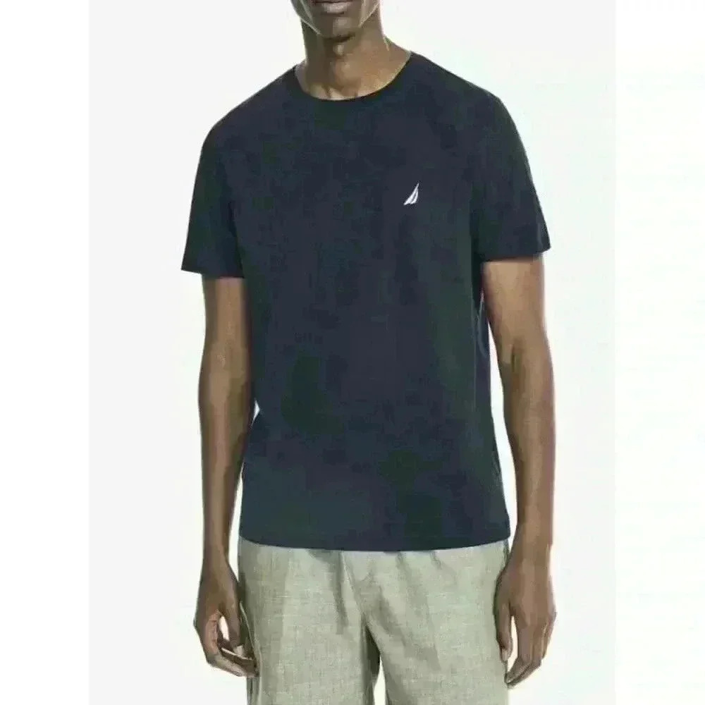 Nautica Performance Tee Men Size L Navy‎ Blue Excellent Embroidered Logo Stretch